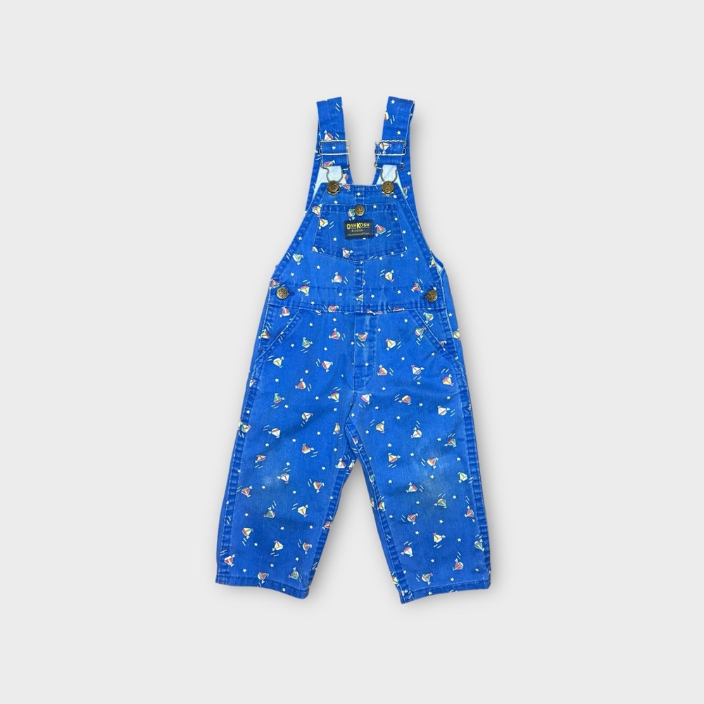 OshKosh B’gosh Vintage Boat Wave Pattern Blue Overalls - Picture 1 of 7